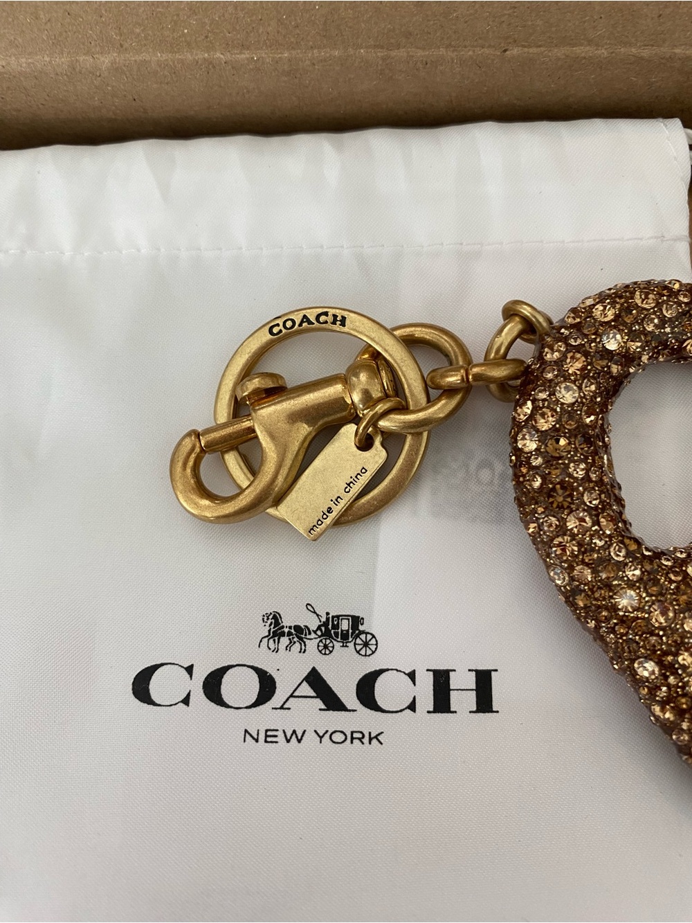 COACH Gold Crystal Pretzel Keychain Charm - Picture 3 of 3